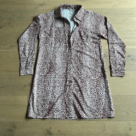 Dresses & Skirts - Cheetah Print Button Down Mini Shirt Dress Collared Long Sleeve Brown Small